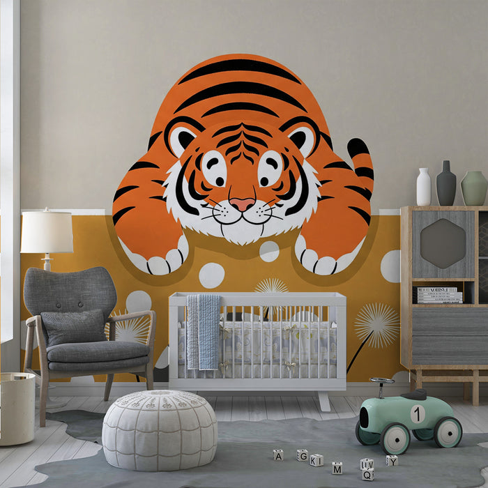 Kids' Room Wallpaper | Playful Tiger on a Colorful Background with Fun Patterns