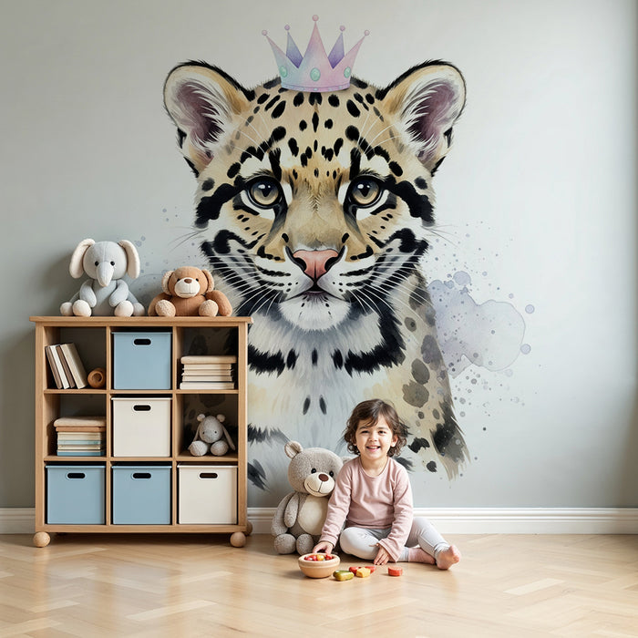 Barnväggspapper | Majestätisk tiger med krona och färgglada detaljer