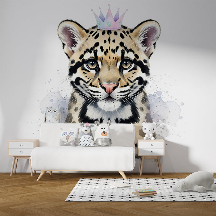 Barnväggspapper | Majestätisk tiger med krona och färgglada detaljer