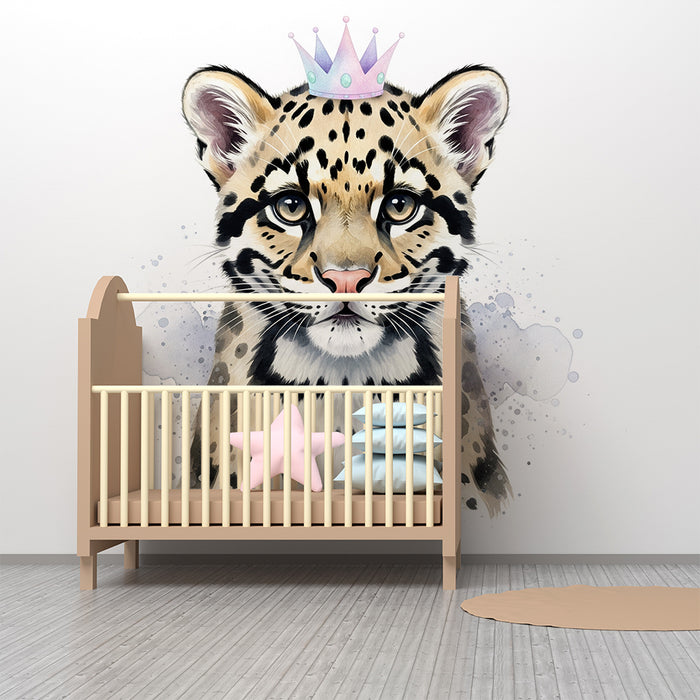 Barnväggspapper | Majestätisk tiger med krona och färgglada detaljer
