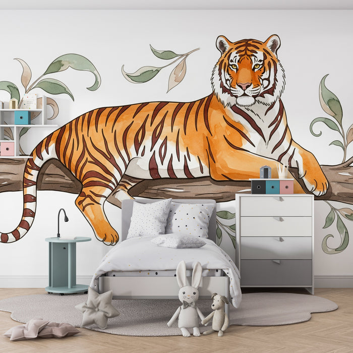 Kinderkamer behang | Majestueuze tijger en weelderige natuur