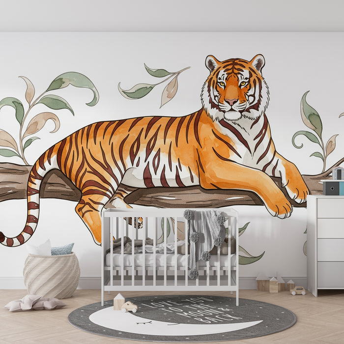 Kinderkamer behang | Majestueuze tijger en weelderige natuur