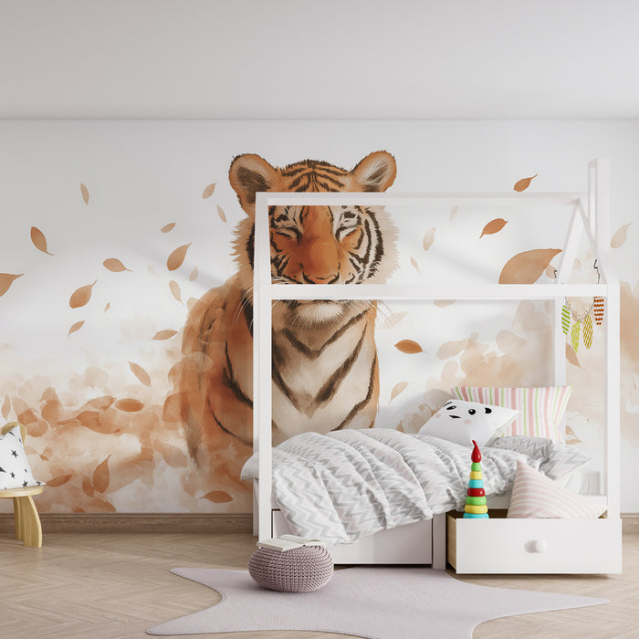 Barntapet | Majestätisk tiger under en fläkt av löv