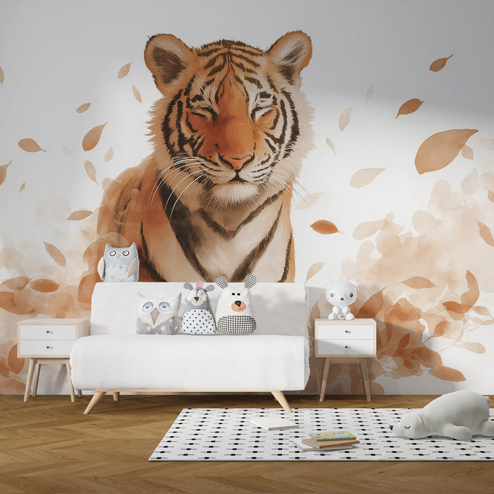 Barntapet | Majestätisk tiger under en fläkt av löv