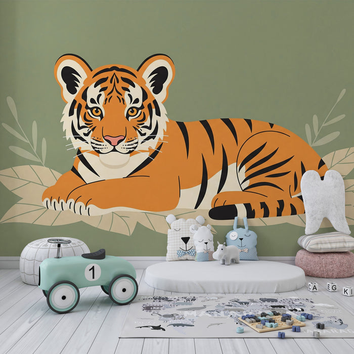 Papier peint chambre enfant | Tigre paisible dans la jungle
