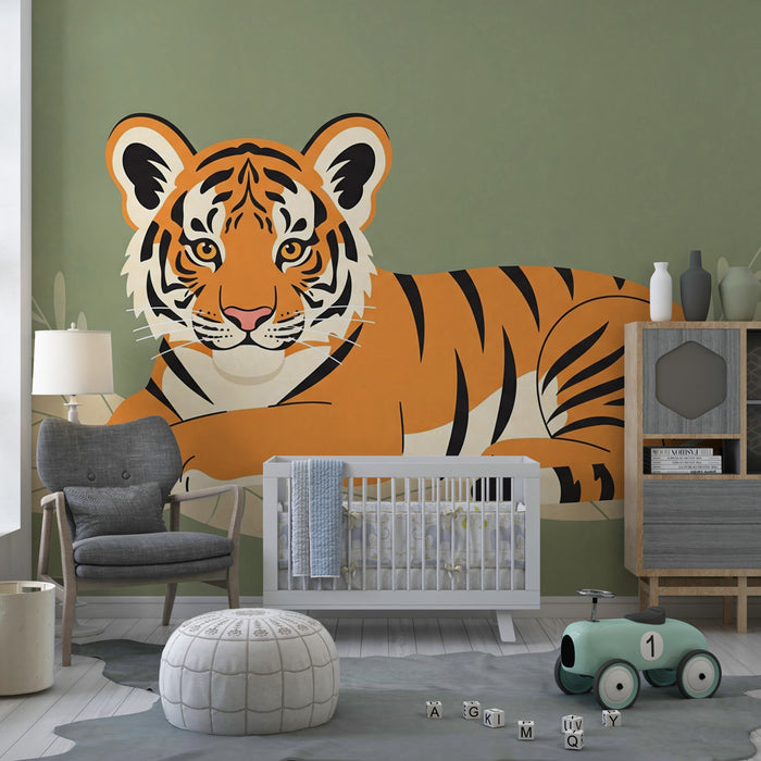 Papier peint chambre enfant | Tigre paisible dans la jungle