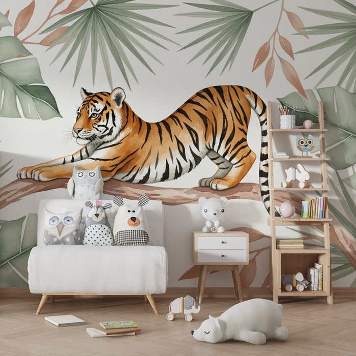 Kids room wallpaper | Tiger resting in the heart of the jungle