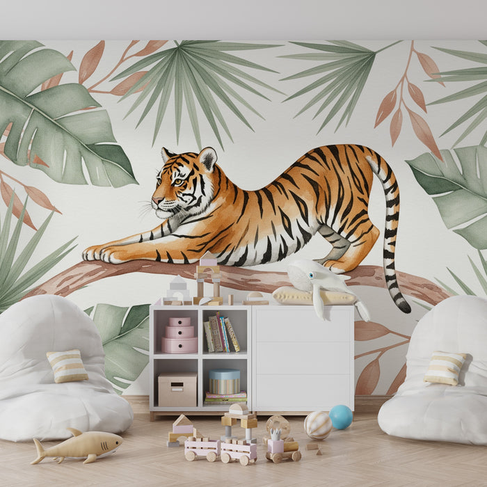Kids room wallpaper | Tiger resting in the heart of the jungle