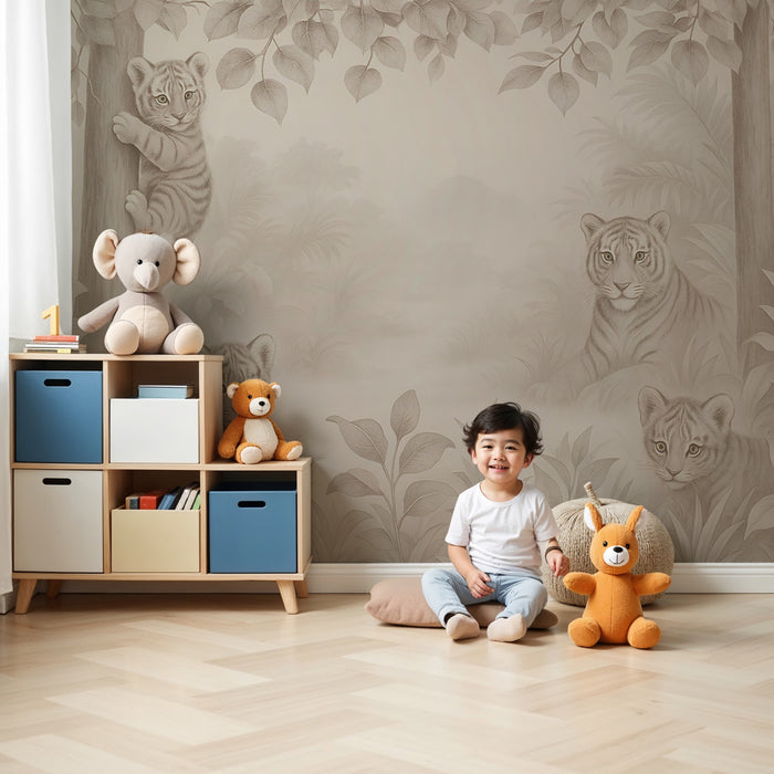 Papier peint chambre enfant | Tigres d'une jungle paisible