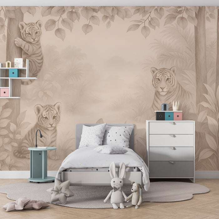 Papier peint chambre enfant | Tigres d'une jungle paisible