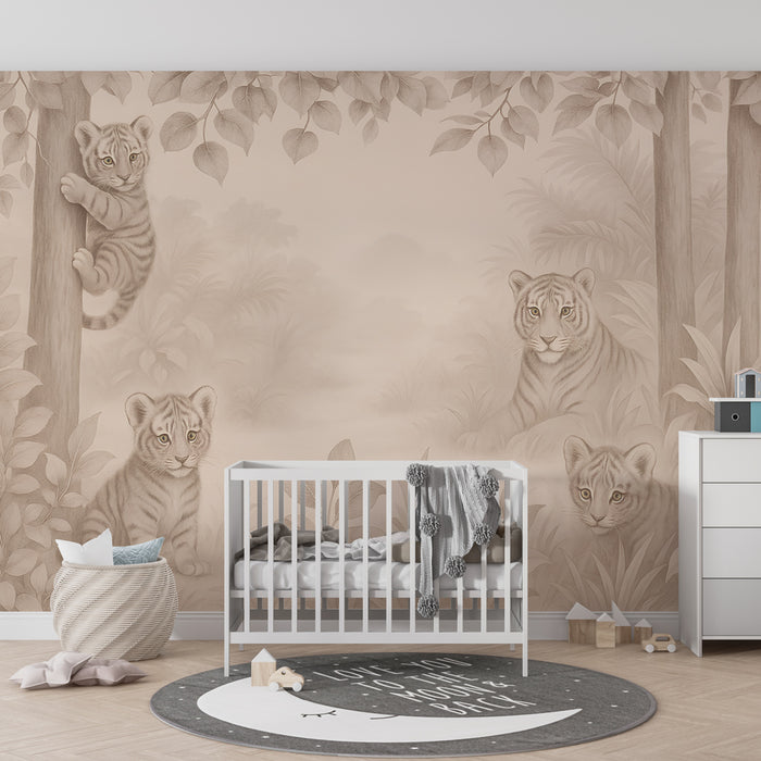 Papier peint chambre enfant | Tigres d'une jungle paisible