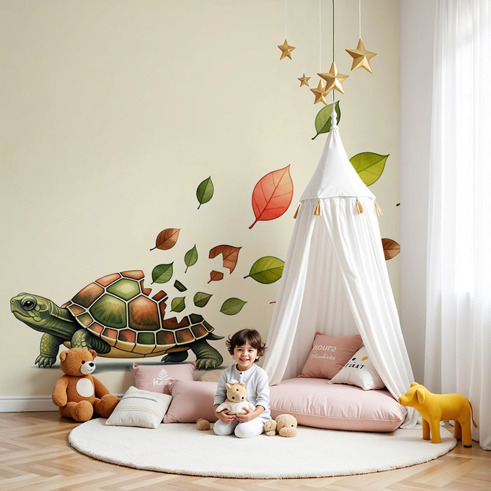 Kids' Room Wallpaper | Colorful Turtle and Moving Leaves
