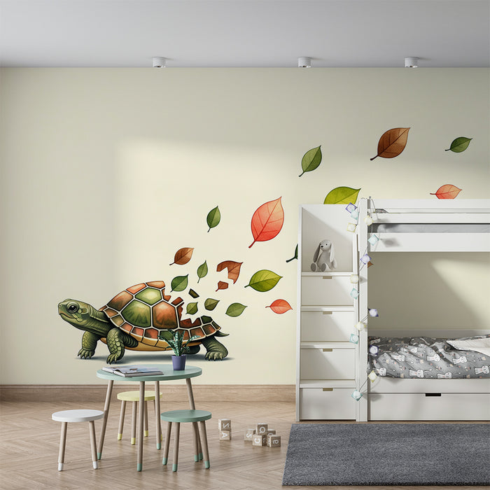 Kids' Room Wallpaper | Colorful Turtle and Moving Leaves