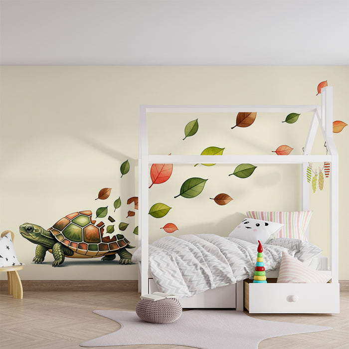 Kids' Room Wallpaper | Colorful Turtle and Moving Leaves