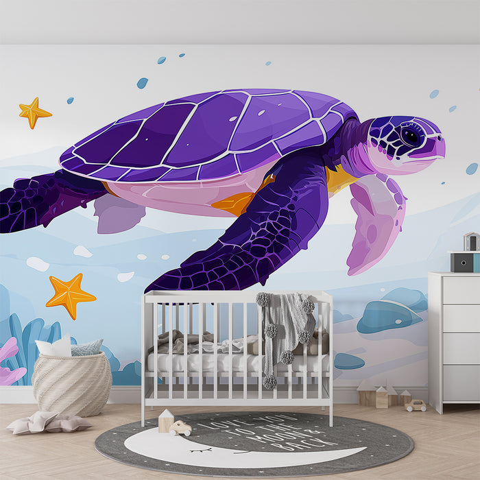 Papel de parede criança | Broască țestoasă colorată și stele de mare într-un ocean vibrant