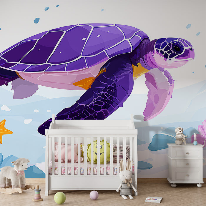 Papel de parede criança | Broască țestoasă colorată și stele de mare într-un ocean vibrant