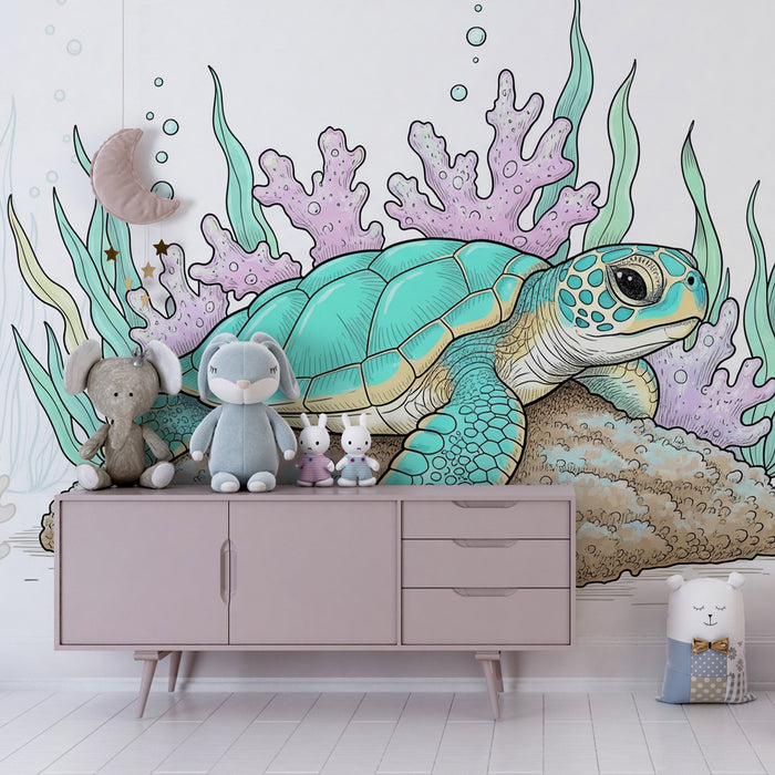 Kinderkamer behang | Zeeschildpad en koraalriffen