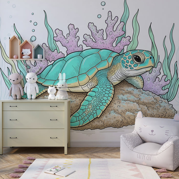 Kinderkamer behang | Zeeschildpad en koraalriffen