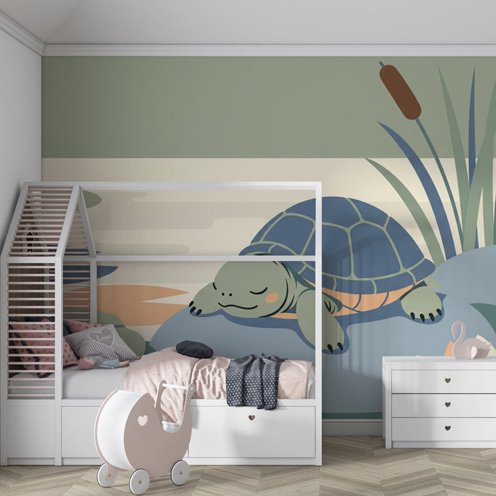 Kinderkamer behang | Rustige schildpad aan de waterkant