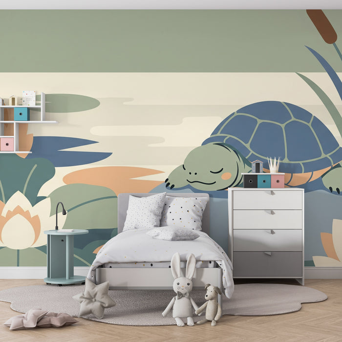 Kinderkamer behang | Rustige schildpad aan de waterkant