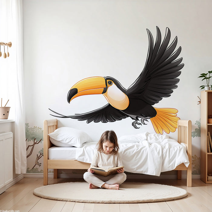 Børneværelse tapet | Farverig Tukan flyver over junglen