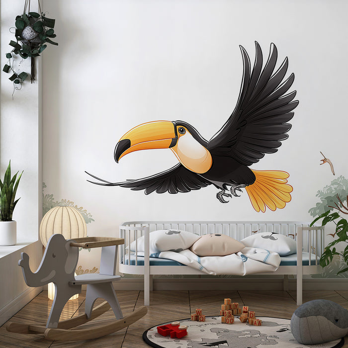 Børneværelse tapet | Farverig Tukan flyver over junglen