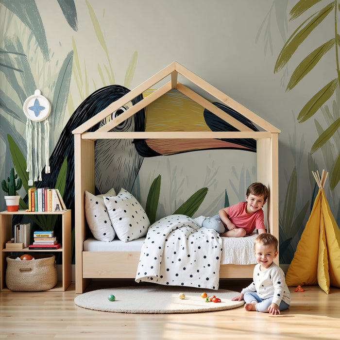 Papier peint chambre enfant | Toucan et végétation luxuriante