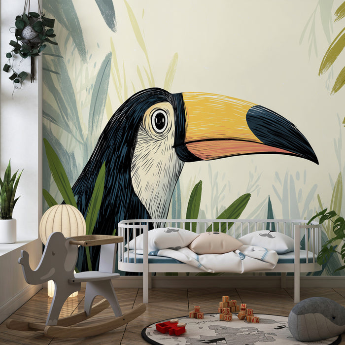 Papier peint chambre enfant | Toucan et végétation luxuriante