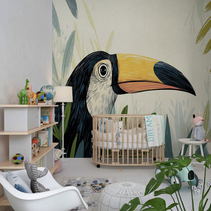 Papier peint chambre enfant | Toucan et végétation luxuriante