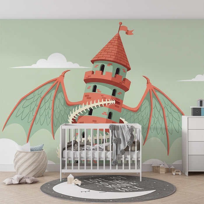 Carta da parati bambini | Tour magica con drago e nuvole