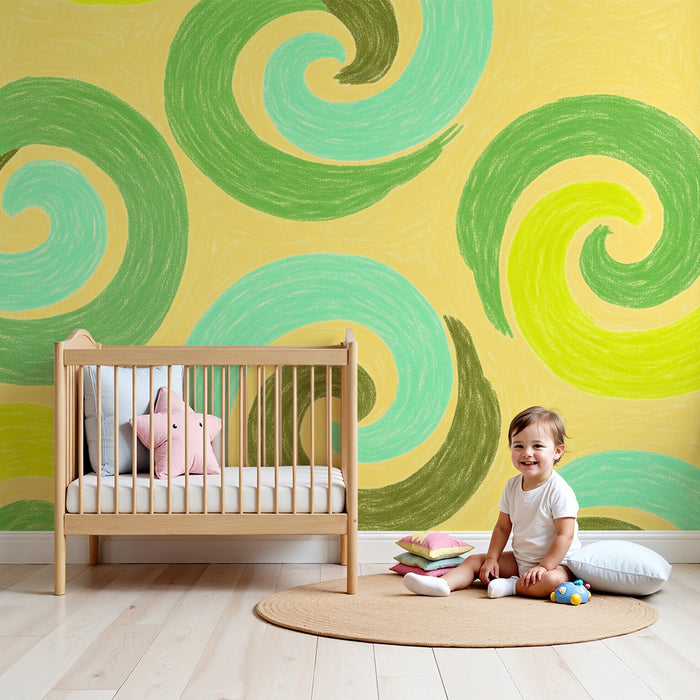 Papel de parede criança | Turbillon de culori pastel pe fundal galben