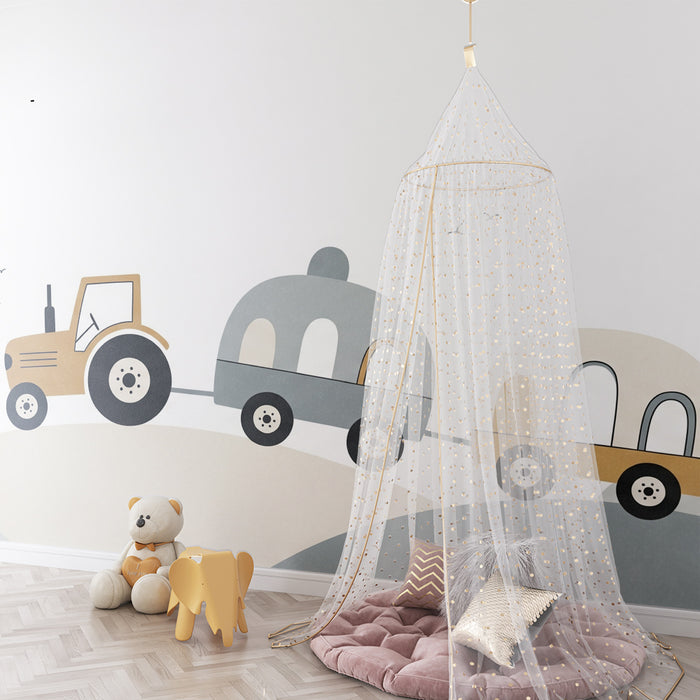 Carta da parati per camera bambini | Trattore colorato e paesaggi morbidi per un'avventura divertente