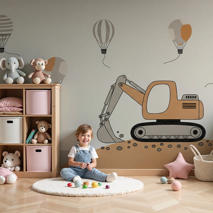 Tapeta do pokoju dziecięcego | Traktory i balony w pięknym krajobrazie