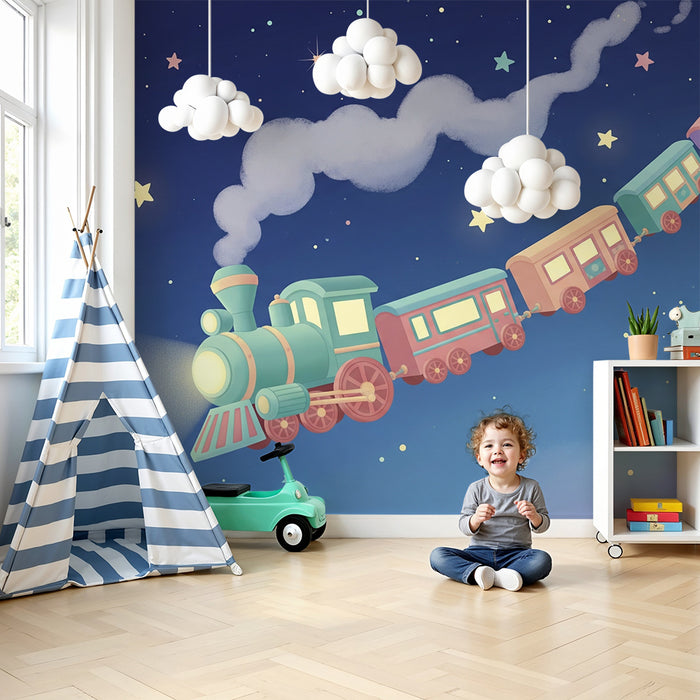 Papel de parede criança | Tren colorat călătorind prin stele