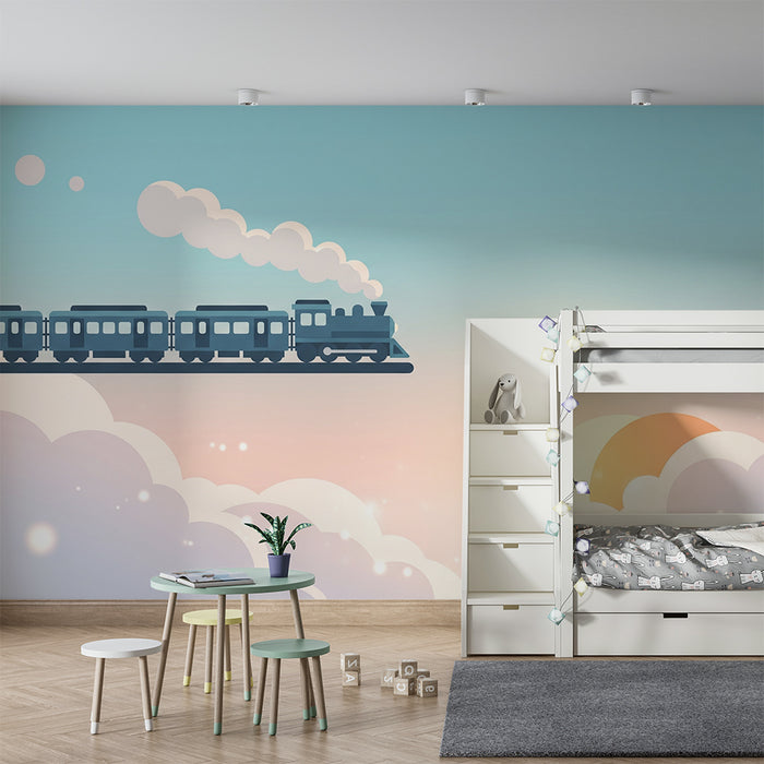 Kinderzimmer Tapete | Bunter Zug, der durch die Wolken fährt