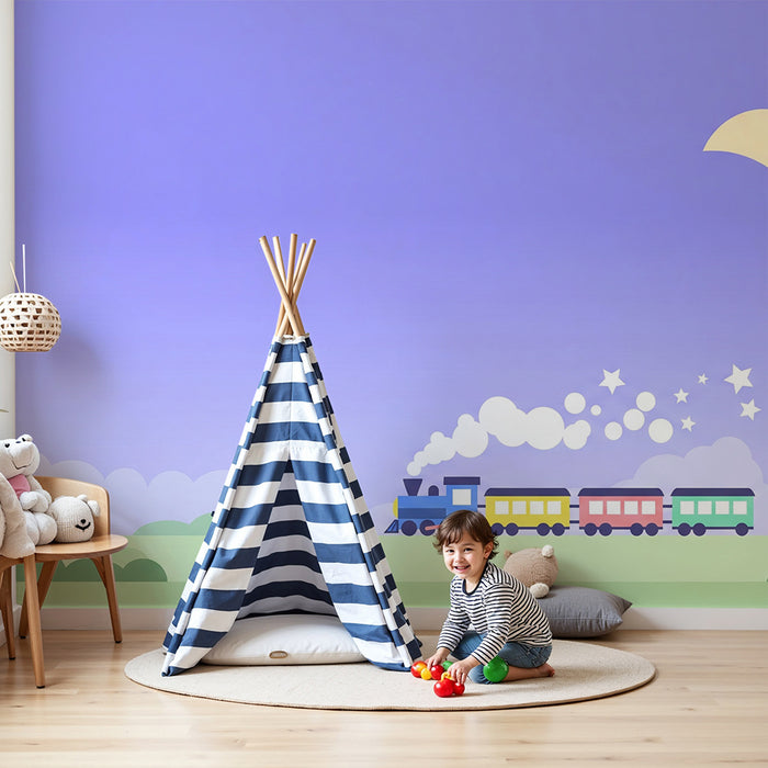 Kinderzimmer Tapete | Bunter Zug, der unter einem sternenklaren Himmel fährt