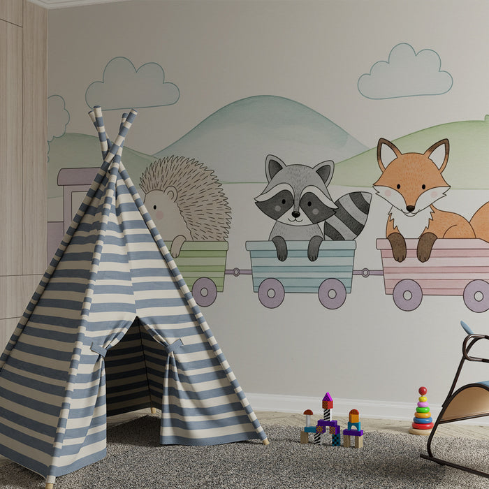 Børneværelse tapet | Søde dyretog