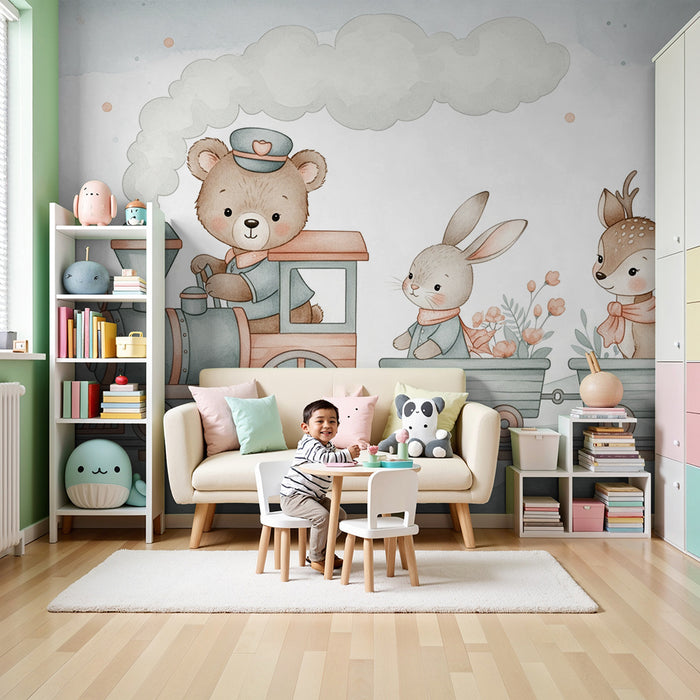 Kinderkamer behang | Magische dieren trein