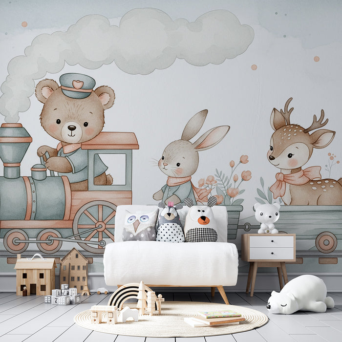 Kinderkamer behang | Magische dieren trein