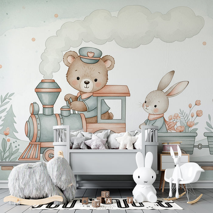 Kinderkamer behang | Magische dieren trein