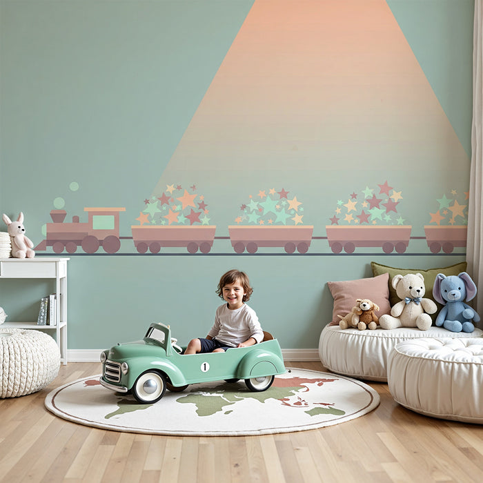 Tapet pentru camera copilului | Tren magic plin de stele colorate