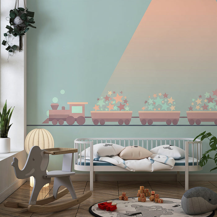 Tapet pentru camera copilului | Tren magic plin de stele colorate