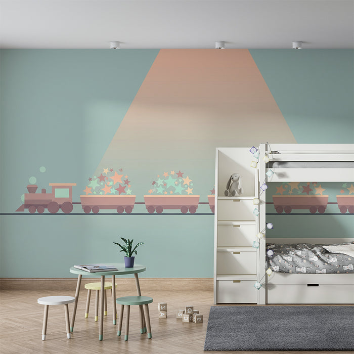 Tapet pentru camera copilului | Tren magic plin de stele colorate