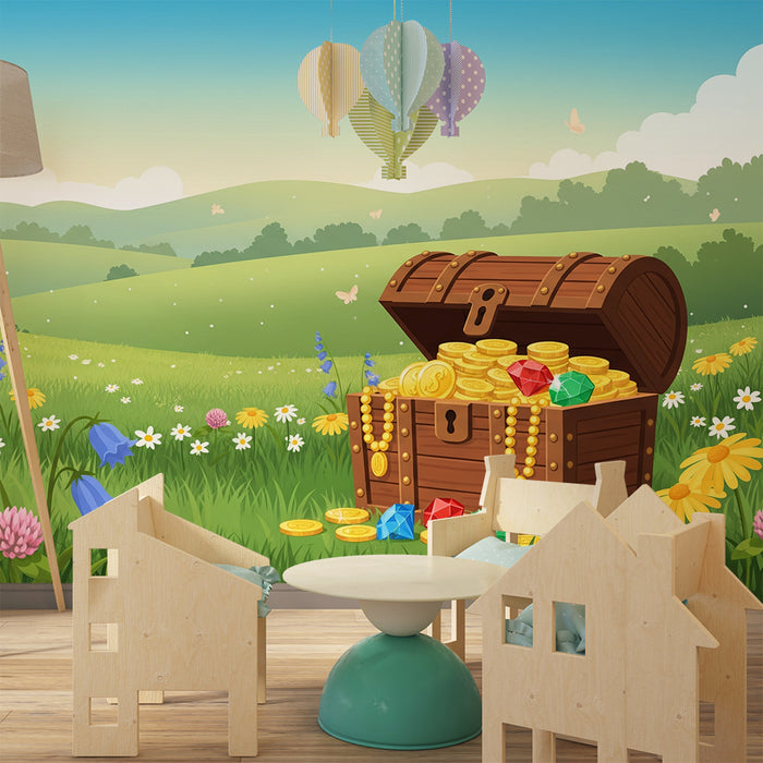 Barnrumspapper | Dold skatt i blomsteräng