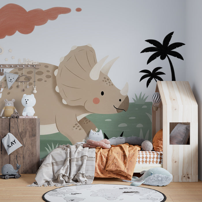 Papel de parede criança | Triceratops em uma paisagem pré-histórica