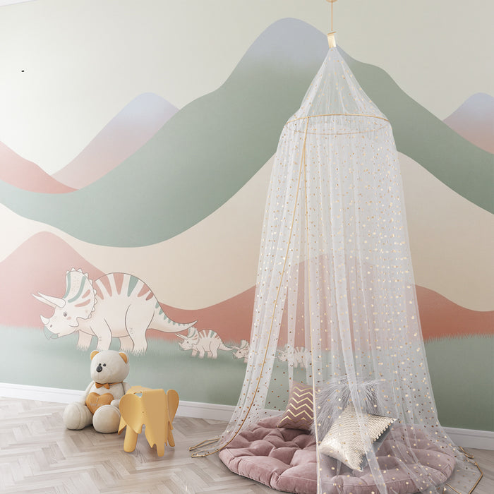 Tapety dla dzieci | Triceratops i jego małe w łagodnym krajobrazie