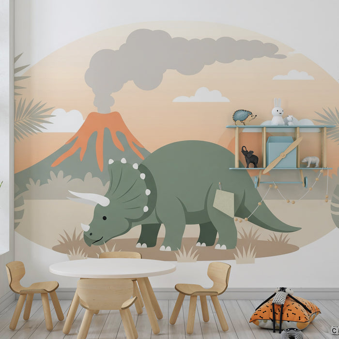 Otroška soba tapeta | Triceratops in vulkan