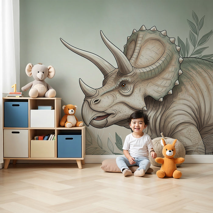 Kids room wallpaper | Majestic Triceratops in a soothing decor