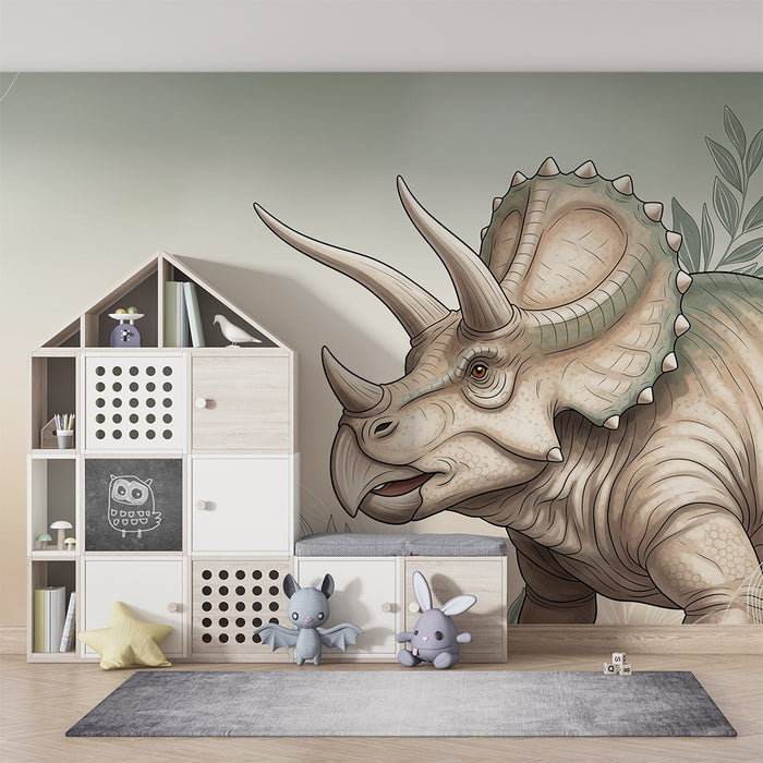 Kids room wallpaper | Majestic Triceratops in a soothing decor