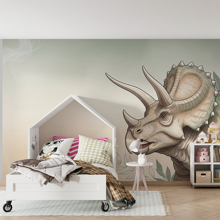 Kids room wallpaper | Majestic Triceratops in a soothing decor